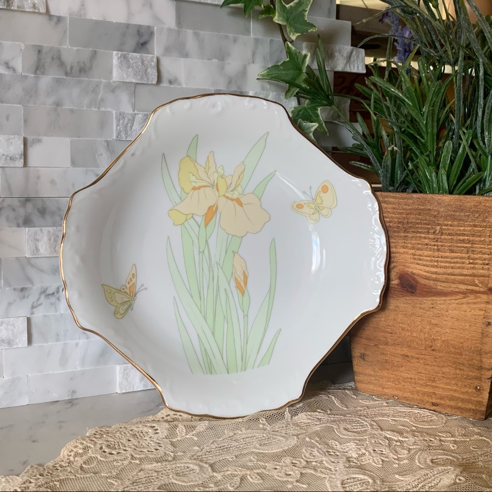 Vintage Ceramic Iris & Butterfly Trinket Dish